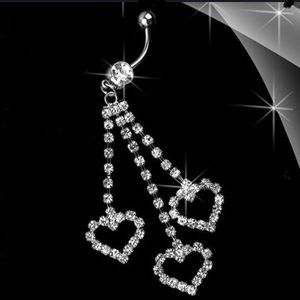 Three Heart Dangly Belly Button Ring